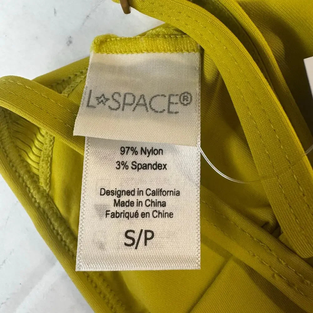 L Space Millie Ribbed Bikini Top Yellow Small NWT Triangle Adjustable Swimwear - Picture 6 of 7